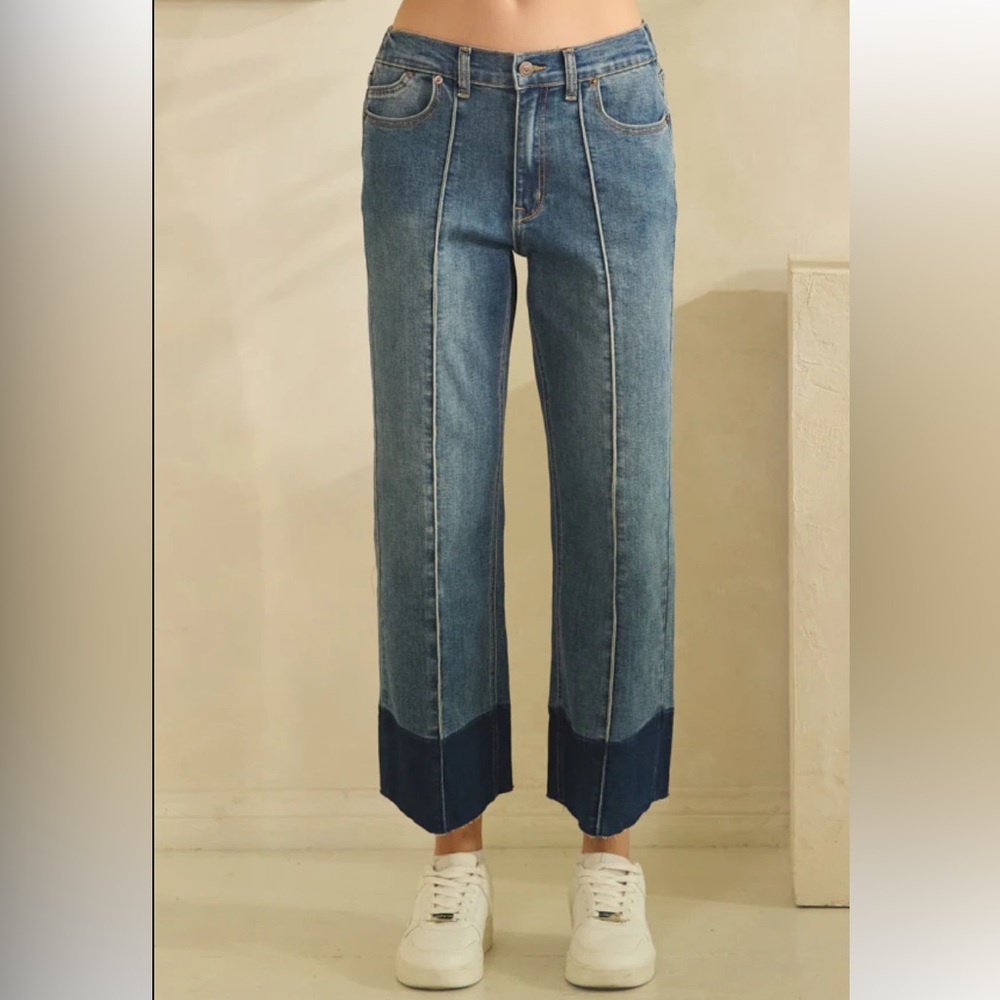 Oli & Hali Two-Tone Blue Cropped Straight Jeans